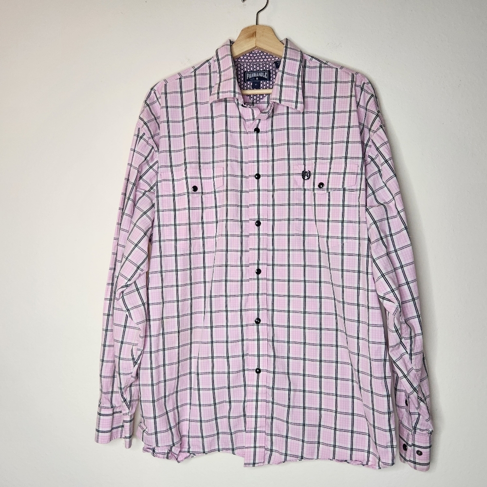 Panhandle Mens XL Pink Plaid Snap Down Collared Western Rodeo Shirt